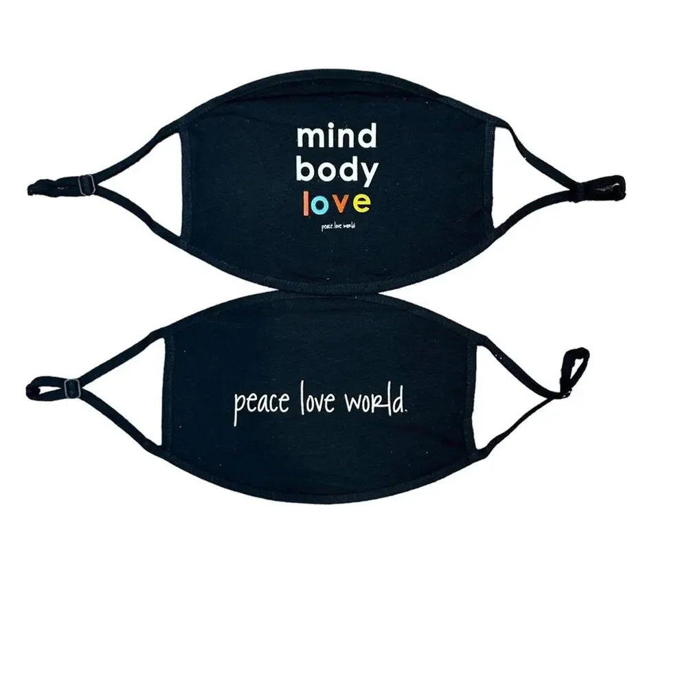 2 Face Masks Peace Love World Adjustable Straps